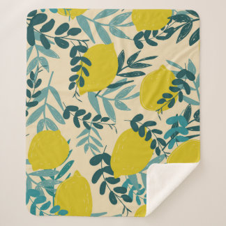 Lemons and leaves, vintage background. sherpa blanket