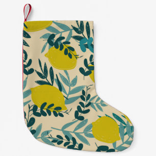Lemons and leaves, vintage background. small christmas stocking