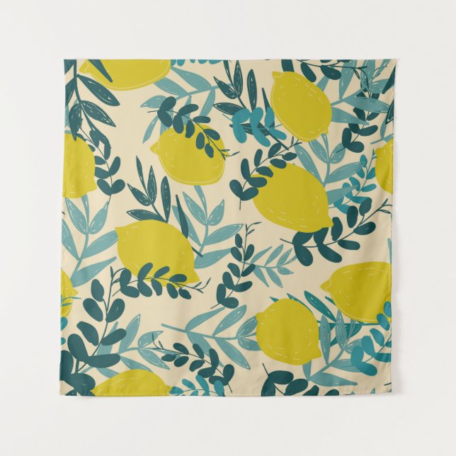 Lemons and leaves, vintage background. tapestry (Front)