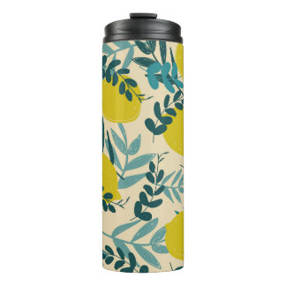 Lemons and leaves, vintage background. thermal tumbler