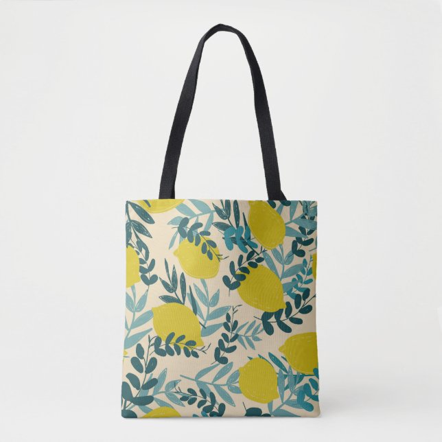 Lemons and leaves, vintage background. tote bag (Front)