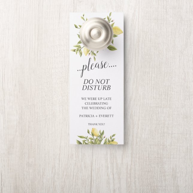 Lemons and Leaves Wedding Guest Do Not Disturb Door Hanger (On Knob)
