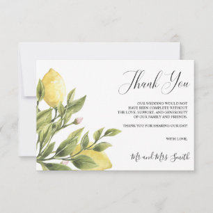 Lemons and leaves wedding photo tank you thank you card