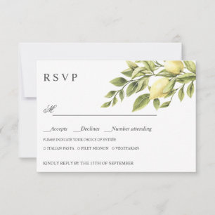 Lemons and leaves WEDDING RSVP MEAL CHOICE