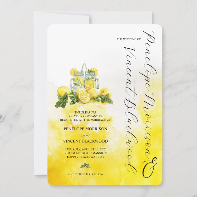 Lemons and Lemonade Wedding Invitation (Front)