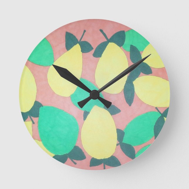 Lemons and Limes Citrus Fresh Pattern Round Clock (Front)