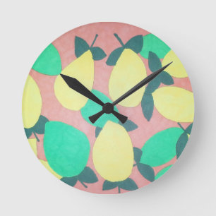 Lemons and Limes Citrus Fresh Pattern Round Clock