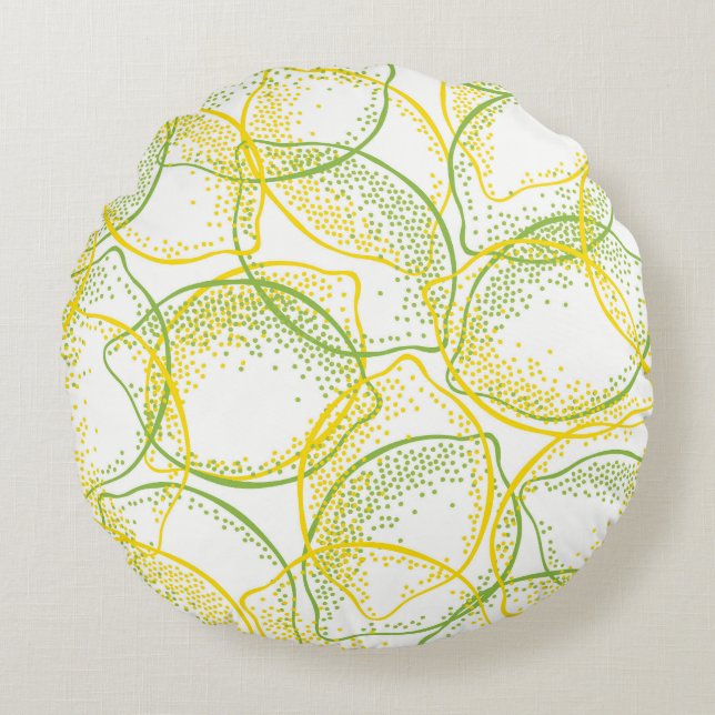 Lemons and Limes: Fresh Pattern. Round Cushion (Front)