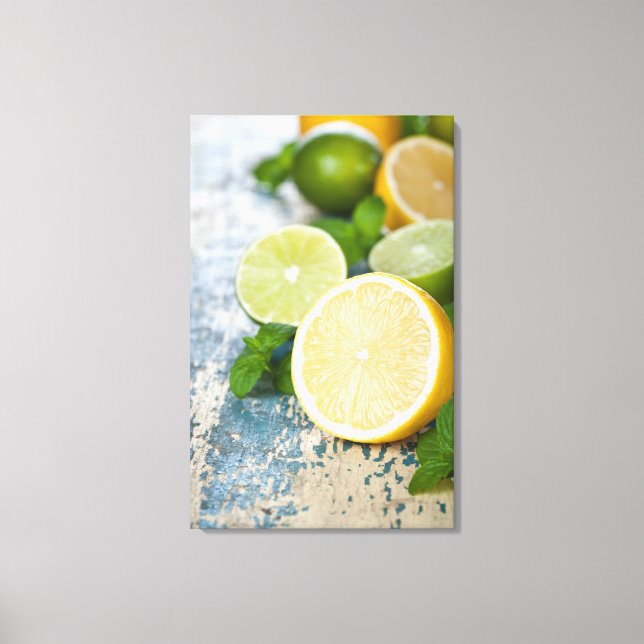 Lemons And Limes With Fresh Mint Canvas Print (Front)