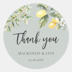 Lemons and Olives Nature Wedding Thank You Favour  Classic Round Sticker