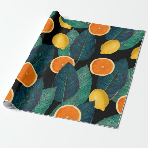 lemons and oranges black wrapping paper
