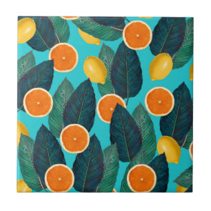 lemons and oranges teal tile