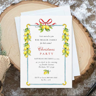 Lemons and Red bow Family Christmas Party Invitation