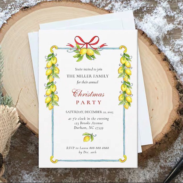 Lemons and Red bow Family Christmas Party Invitation (Creator Uploaded)