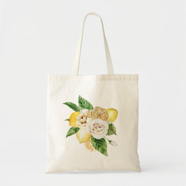 Lemons and roses bouquet tote bag (Front)