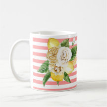 Lemons and roses on pink stripes