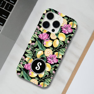 Lemons and Tulips Floral Pattern Citrus Monogram iPhone 16 Pro Case