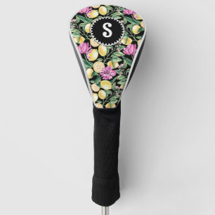 Lemons and Tulips Floral Pattern Citrus Monogram Golf Head Cover