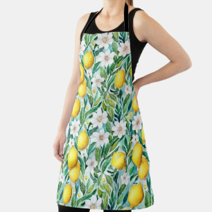 Lemons and White Flowers - French Country Decor Apron