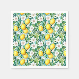 Lemons and White Flowers - French Country Decor Napkin