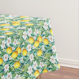 Lemons and White Flowers - French Country Decor Tablecloth