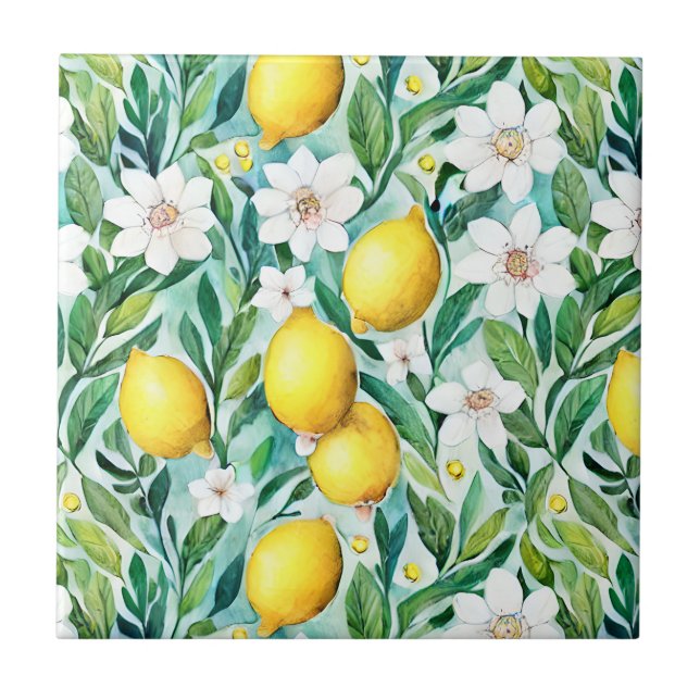 Lemons and White Flowers - French Country Decor Tile (Front)