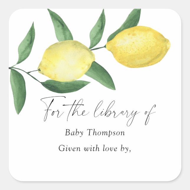 Lemons - Baby Shower bookplate, books for baby Square Sticker (Front)