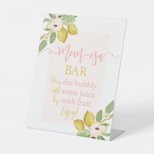 Lemons Baby Shower Momosa bar Pedestal Sign (Front)