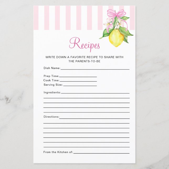 Lemons Baby Shower Recipes (Front)