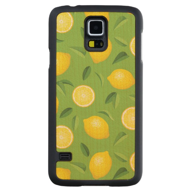 Lemons Background Pattern Carved Maple Galaxy S5 Case (Back)