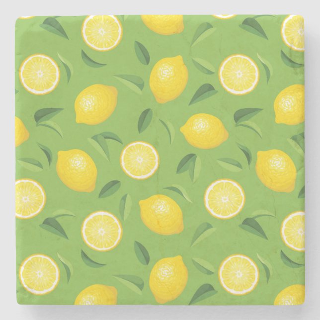 Lemons Background Pattern Stone Coaster (Front)