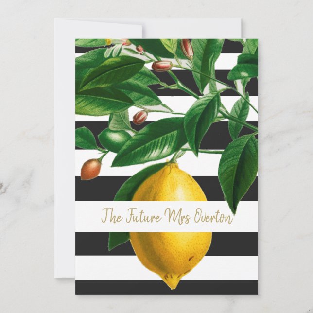 Lemons Black White  Stripe Modern Chic Invitation (Back)