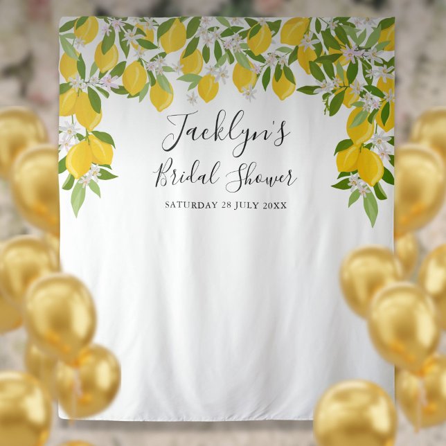 Lemons Blossom Bridal Shower Photo Booth Backdrop Tapestry (Lemons Blossom Bridal Shower Photo Booth Backdrop)