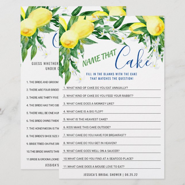 Lemons Blossom Double-Sided Bridal Shower Game (Front/Back)