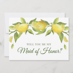 Lemons Blossom Green Will You Be My Maid of Honour Invitation