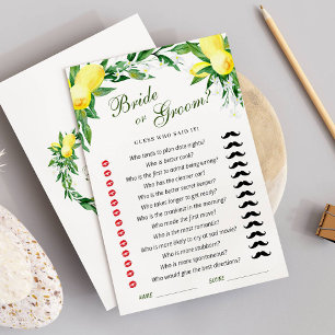 Lemons Blossom Greenery Bridal Shower Game Card