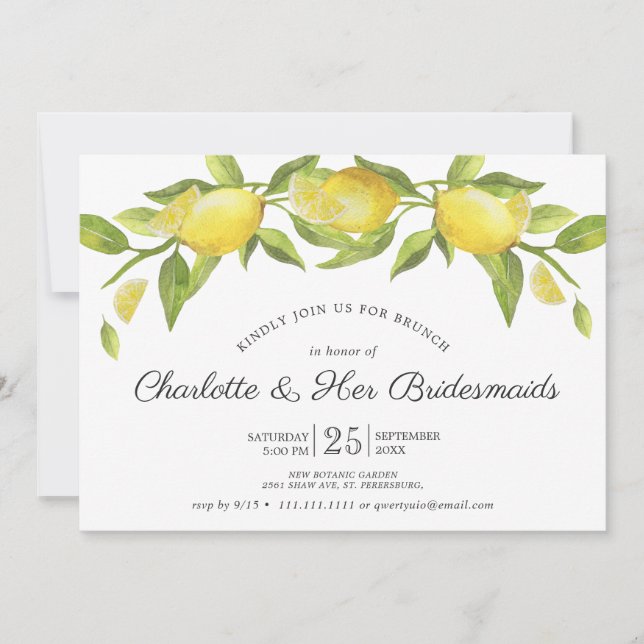 Lemons Blossom Greenery Bridesmaids Brunch Invitation (Front)
