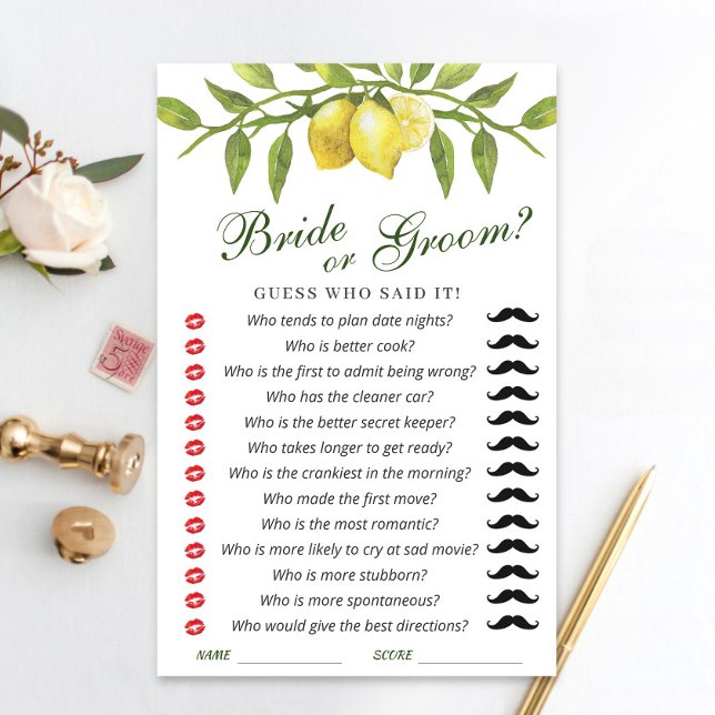 Lemons Blossom Greenery Chic  Bridal Shower Game (Creator Uploaded)