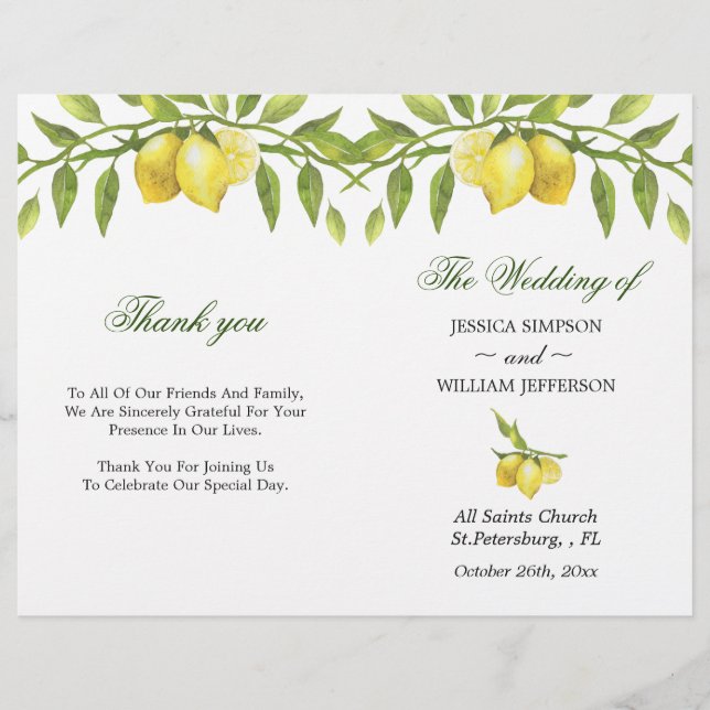 Lemons Blossom Greenery Folded Wedding (Front)