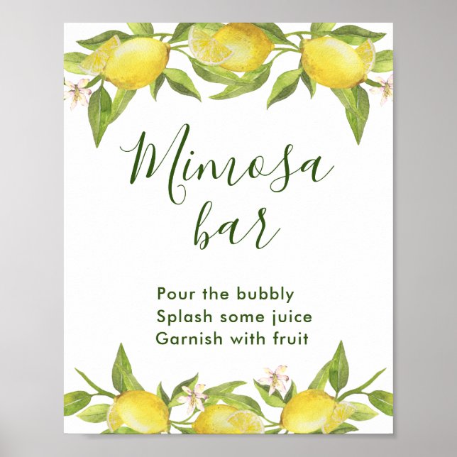 Lemons Blossom Greenery Mimosa Bar Sign Poster (Front)