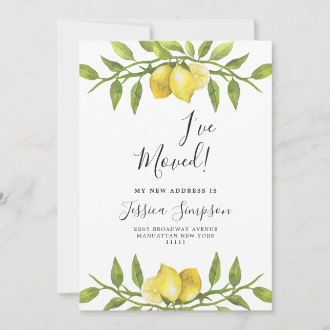 Lemons Blossom Greenery Moving Announcement Cards (Front)