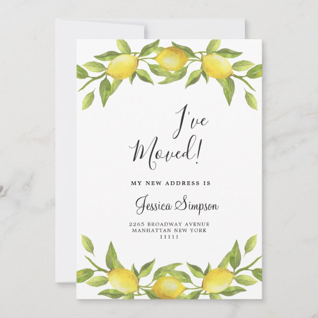 Lemons Blossom Greenery Moving Announcement Cards (Front)