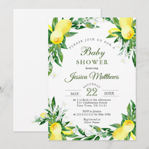 Lemons Blossom Greenery NEUTRAL Baby Shower Invitation