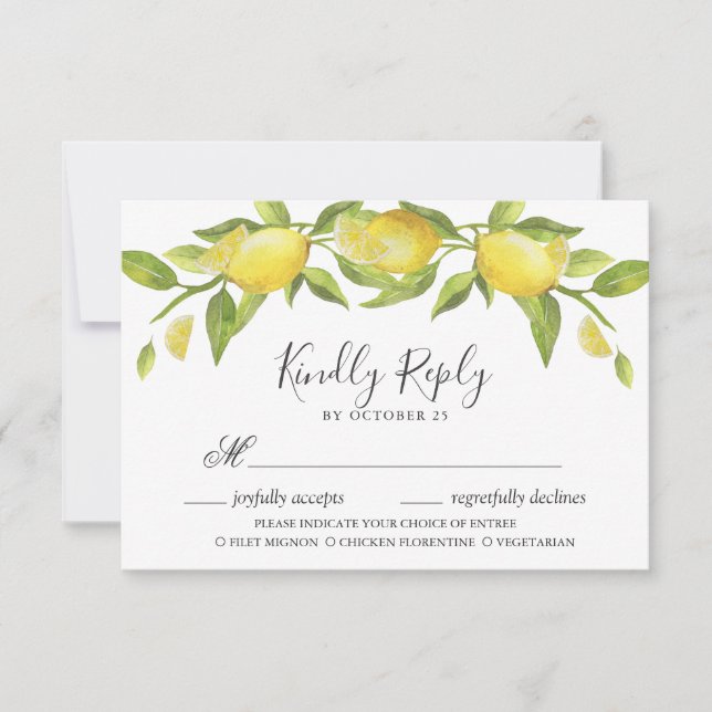 Lemons Blossom Greenery RSVP Card with Meal Choice (Front)