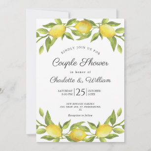 Lemons Blossom Greenery Watercolor Couple Shower Invitation