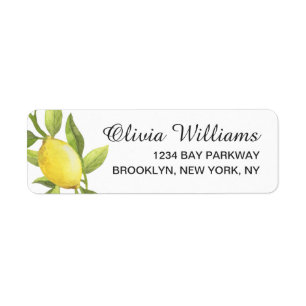 Lemons Blossom Greenery Watercolor Return Address