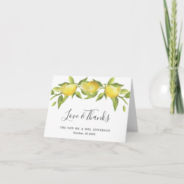 Lemons Blossom Greenery  Watercolor Rustic Thank You Card (Front)