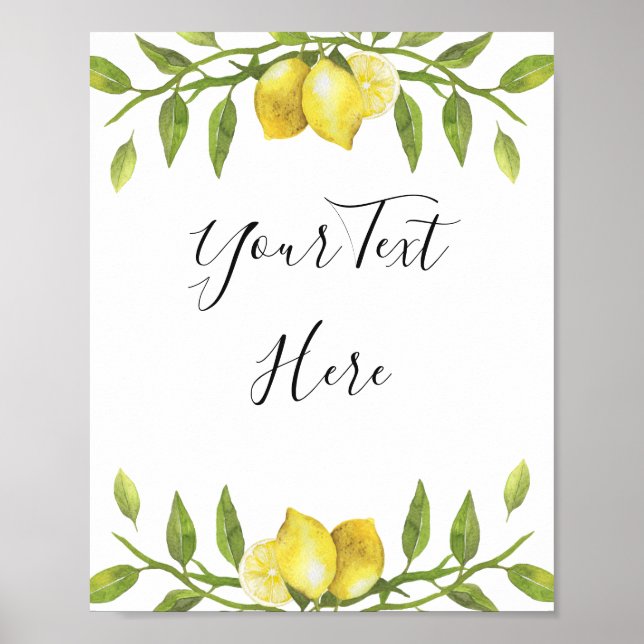 Lemons Blossom Greenery Watercolor Sign Poster (Front)