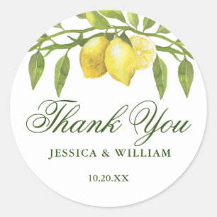 Lemons Blossom Greenery Watercolor Wedding Classic Round Sticker