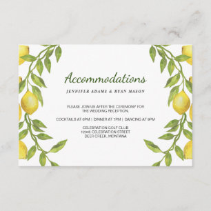 Lemons Blossom Greenery Wedding Accommodations Enclosure Card